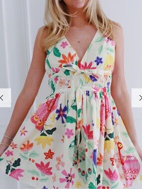 Floral V-Neck Summer Dress in Ivory